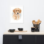 	Personalized dog portrait watercolor print in black frame, 12x16