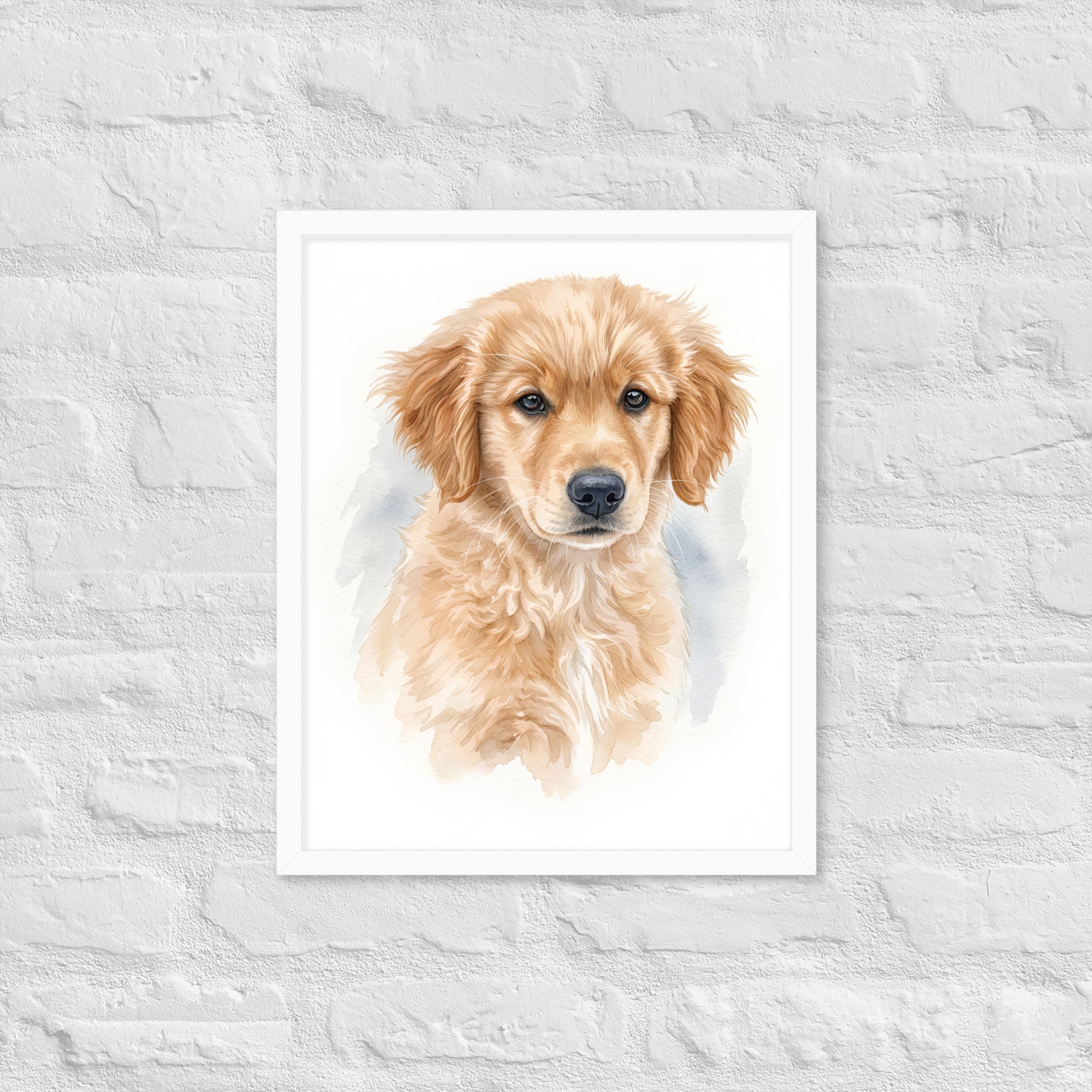 Watercolor dog portrait framed poster, white frame 16x20 – PetArtHaus
