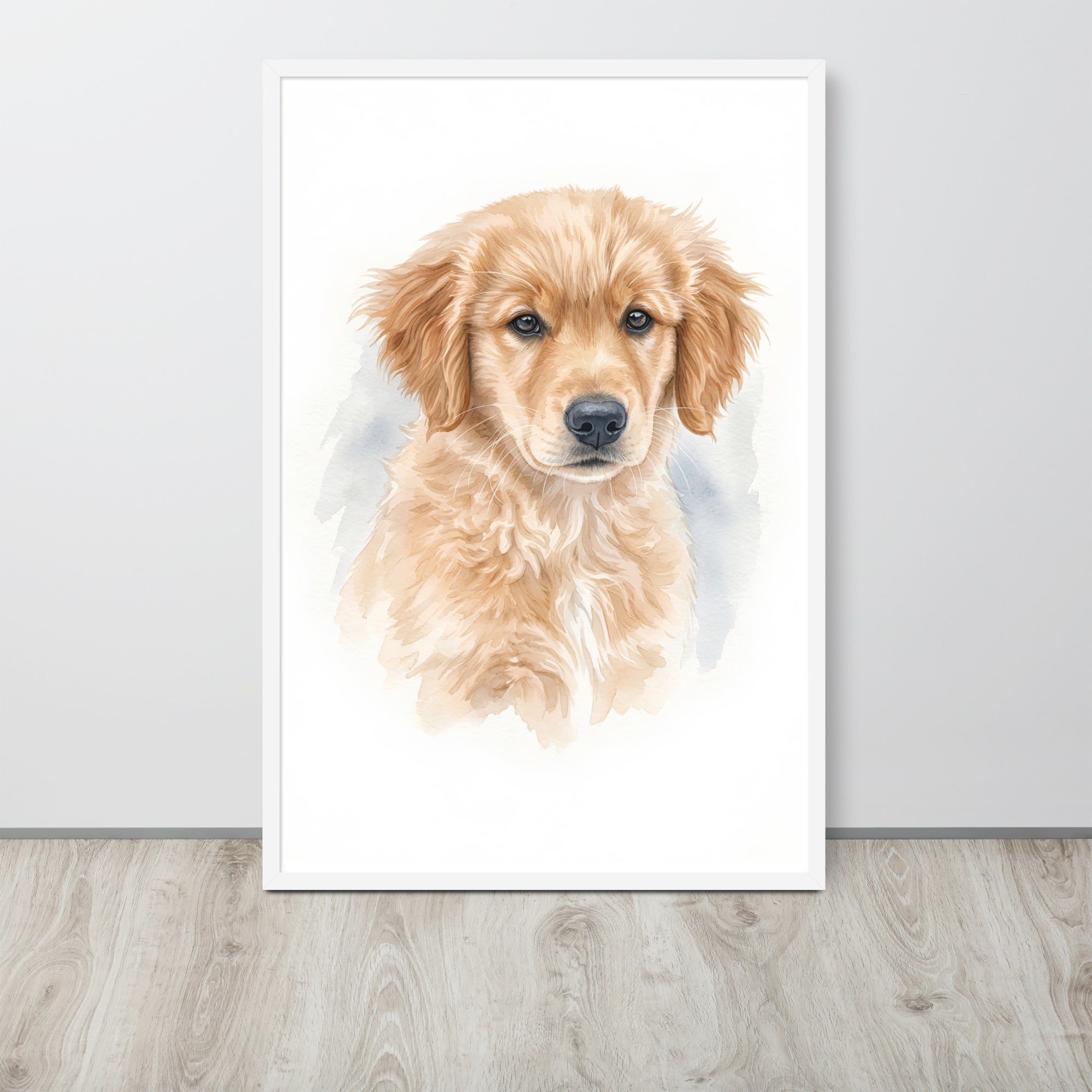 Custom watercolor pet portrait framed poster – one pet, white frame