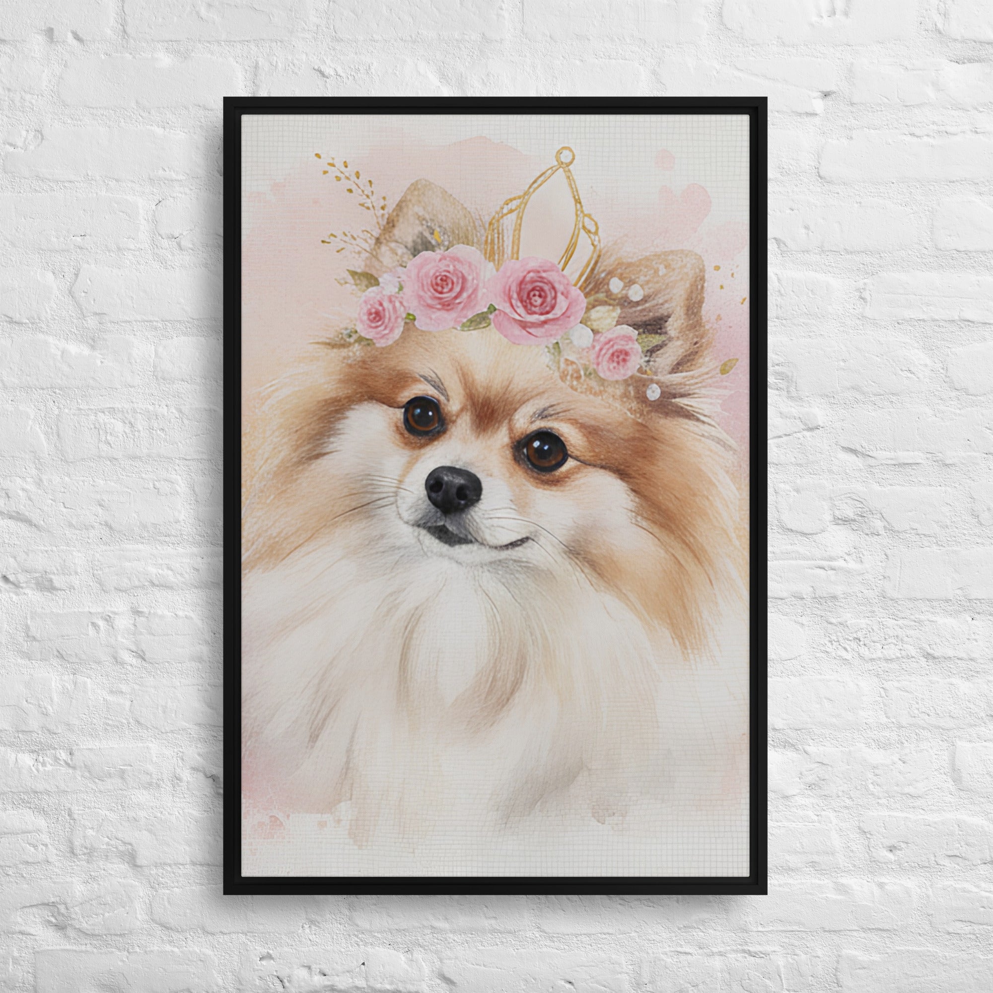 Personalized female dog portrait in watercolor style, framed in black — 

