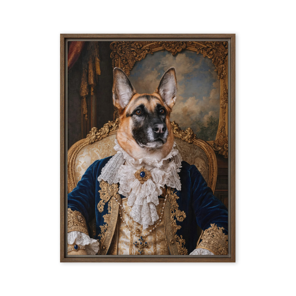 Custom dog portrait in royal Renaissance style – German Shepherd in aristocrat costume | PetArtHaus
