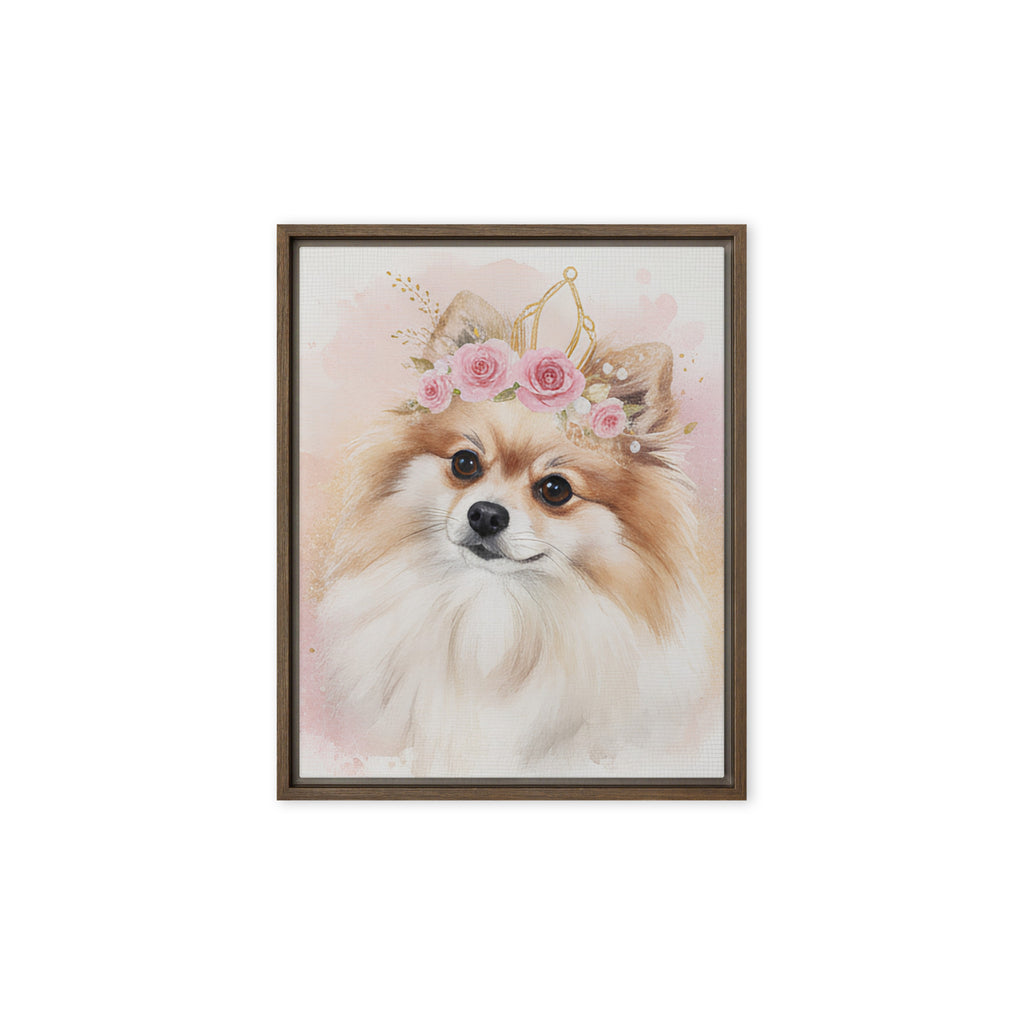 Custom Pomeranian watercolor portrait canvas print with floral crown — PetArtHaus