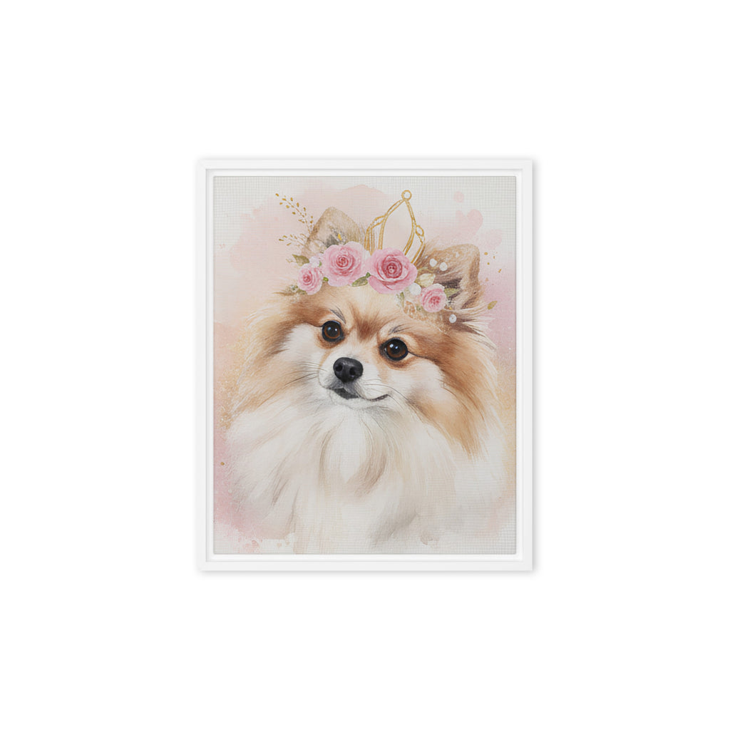 Custom Pomeranian canvas portrait hanging on living room wall — unique dog mom gift