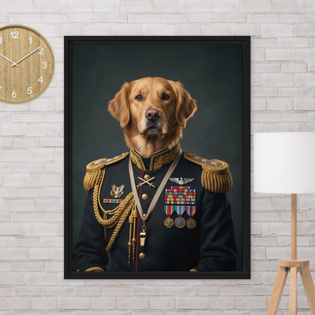 Close-up of a personalized dog portrait canvas showing vivid colour detail and canvas texture